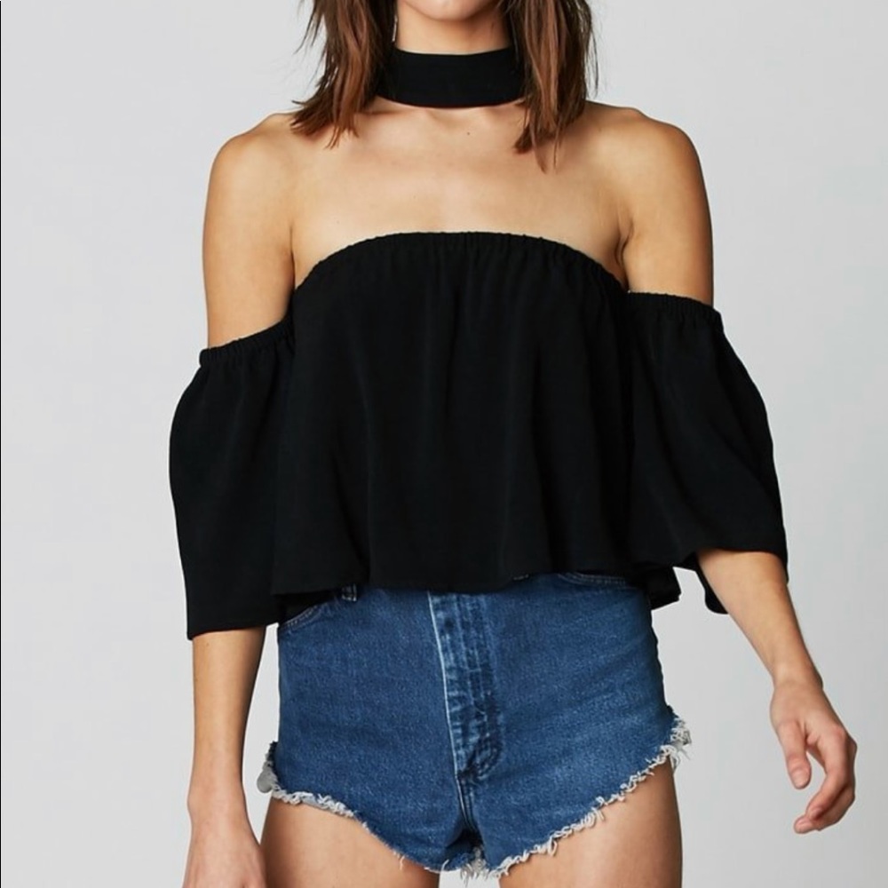 Black with attached neck crop top